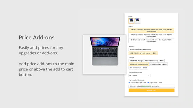 Variant Option Product Options Price Add-ons